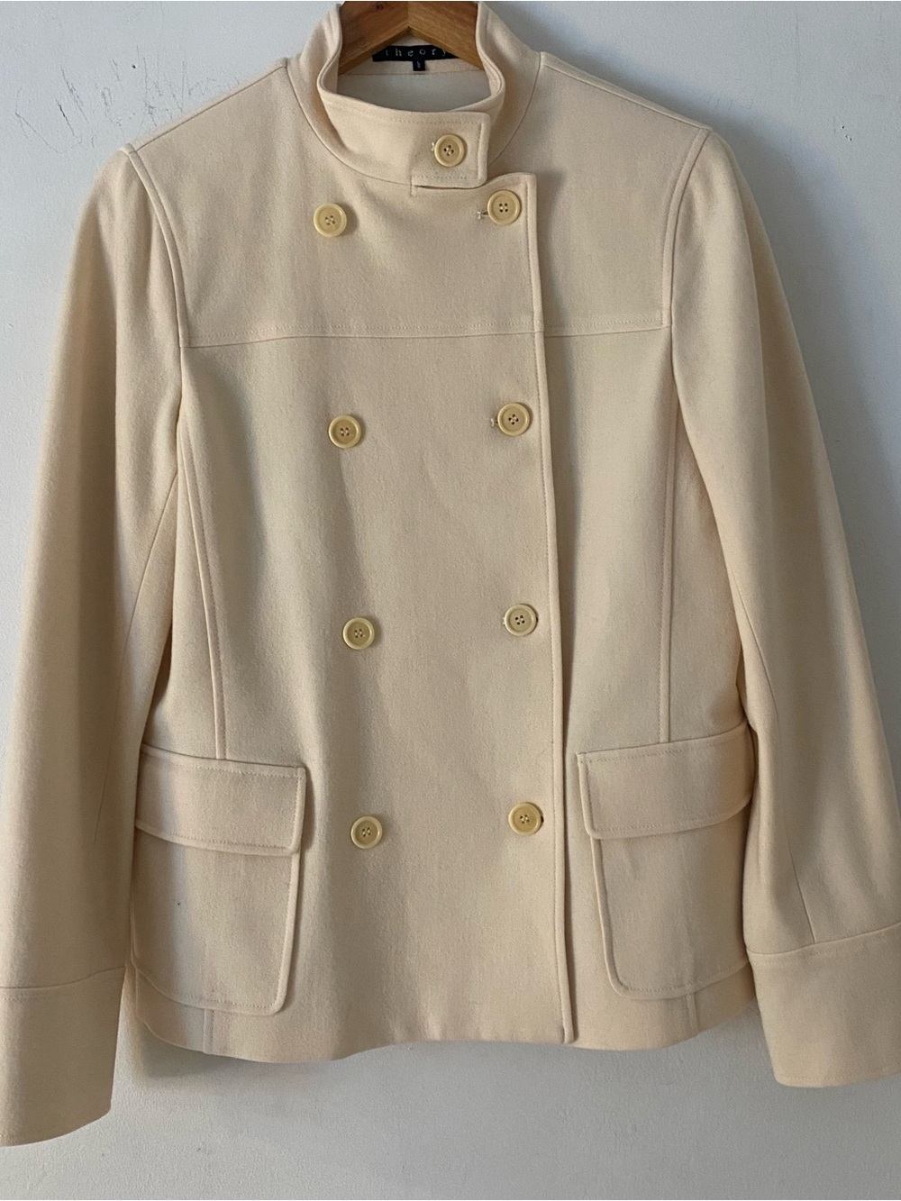 Theory Cream Double-Breasted Pea Coat